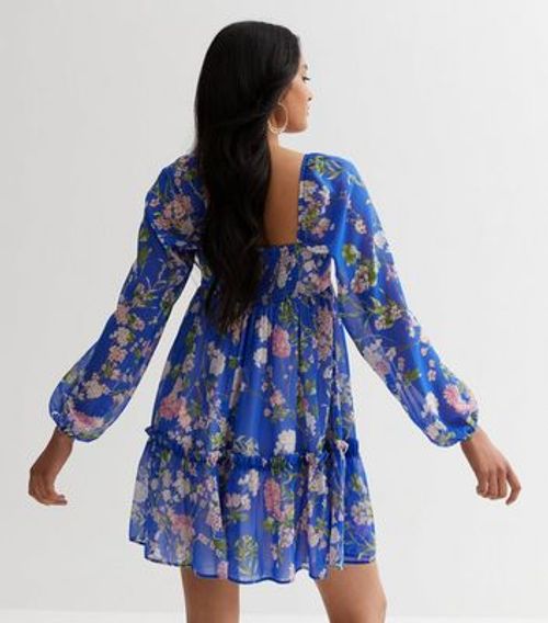 Blue Floral Chiffon Long...