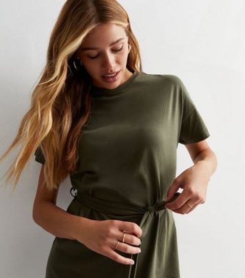 Olive Cotton Belted Mini...