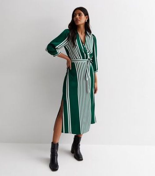 Green Stripe Collared Belted...