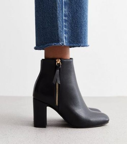 Black Leather-Look Block Heel...
