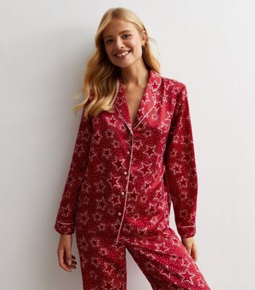 Red Satin Revere Pyjama Set...