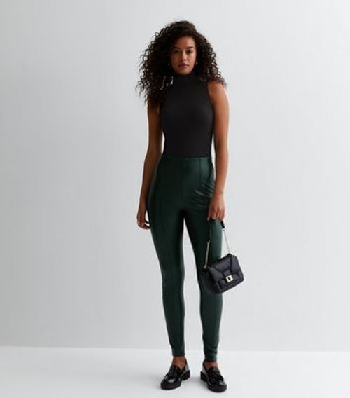 Tall Dark Green Leather-Look...