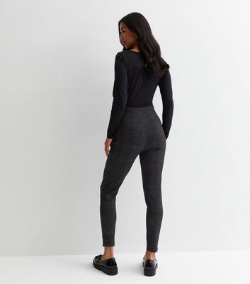 Black Check Print Zip Side Leggings | New Look
