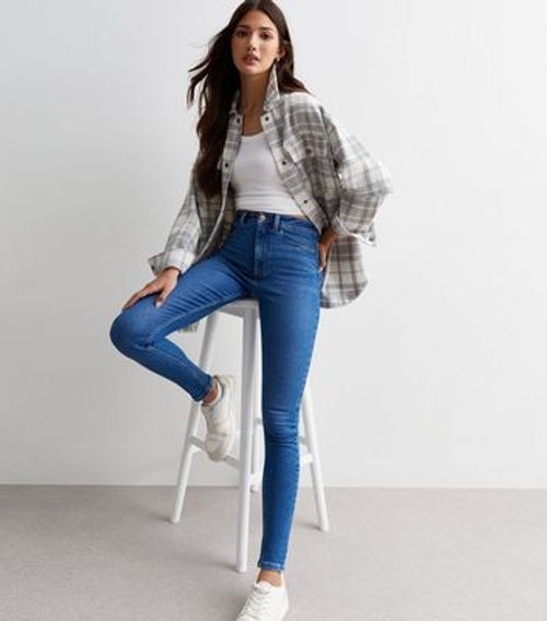 Bright Blue Ripped Knee High Waist Hallie Super Skinny Jeans