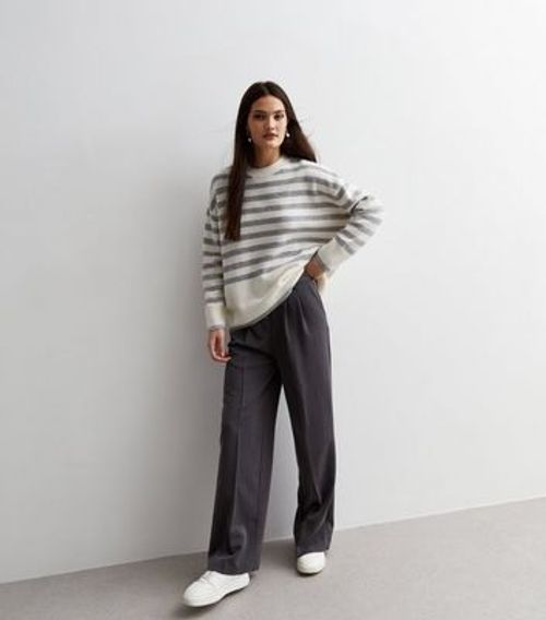 White Stripe Knit Oversized...