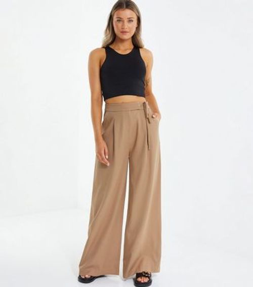 QUIZ Camel Cotton Wide Leg...