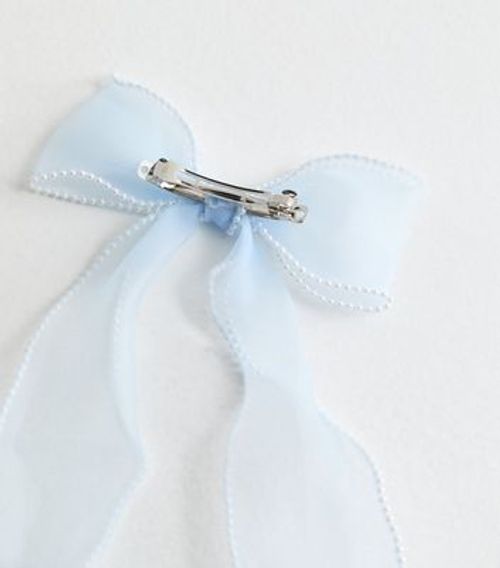 Pale Blue Organza Faux Pearl...