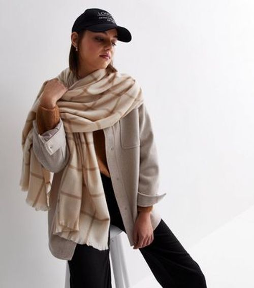 Off White Check Print Scarf...