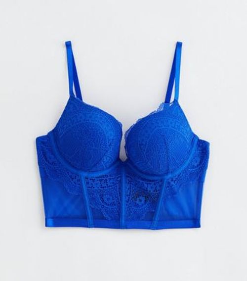 Blue Lace Push Up Corset Bra...