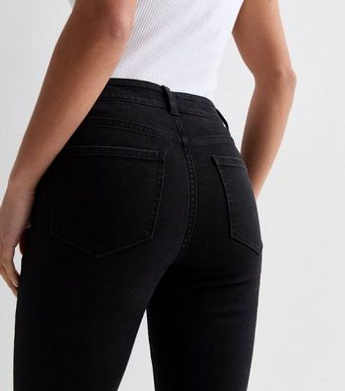 Black Coated Leather-Look Mid Rise Amie Skinny Jeans