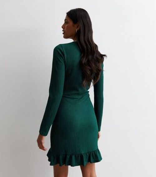 Dark Green Crinkle Frill Hem...