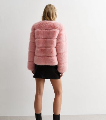 New look pink top faux fur coat