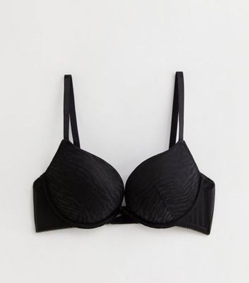 Black Animal Flocked Longline Push Up Bra