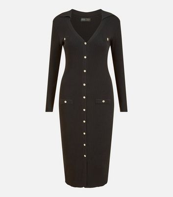 Black button bodycon dress deals