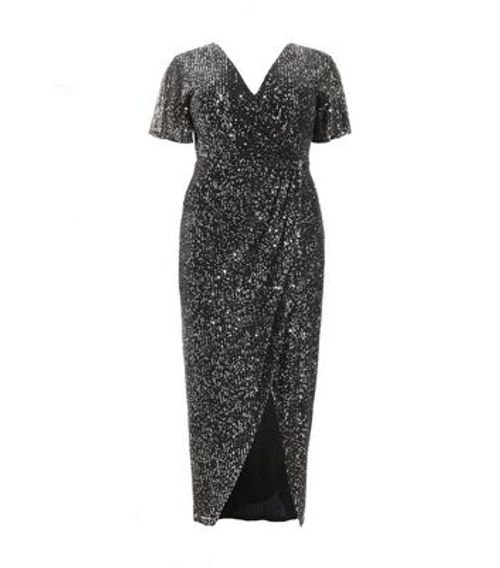 QUIZ Curves Black Sequin Wrap...