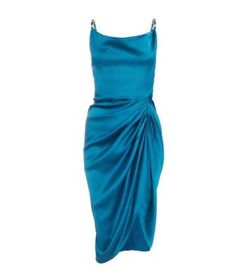 QUIZ Petite Teal Satin Ruched...