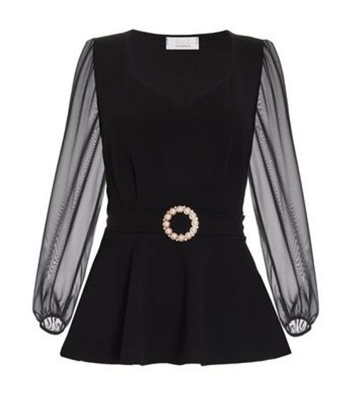 QUIZ Black Buckle Peplum Top...