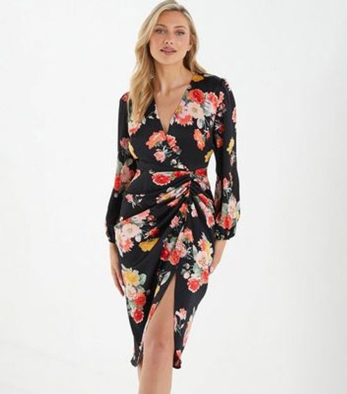 QUIZ Black Floral Ruched Midi...