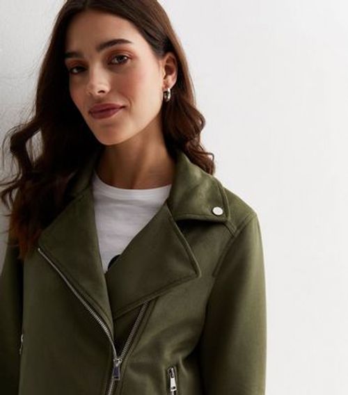 Khaki Suedette Biker Jacket...