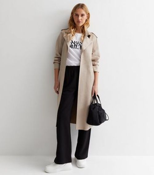 Stone Suedette Belted Duster...