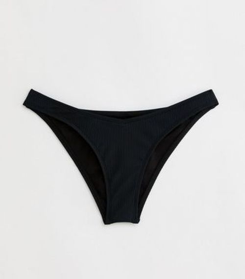 Black Ribbed V Front Bikini...