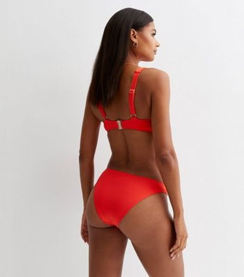 Red Ribbed V Front Bikini...