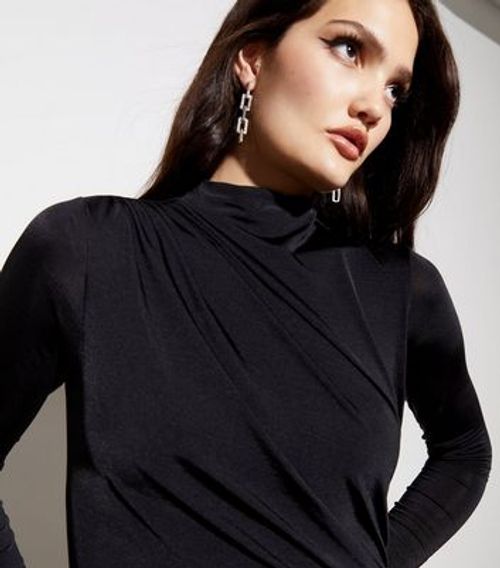 Black Slinky Drape High Neck...