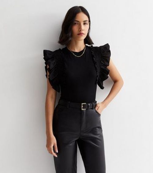 Black Poplin Frill Sleeve...