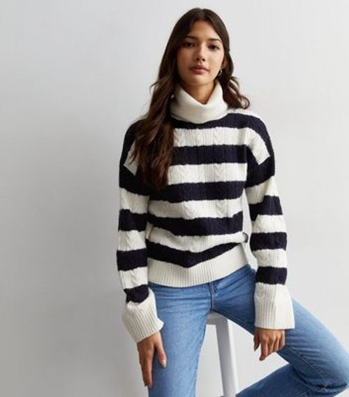 Off White Stripe Cable Knit...