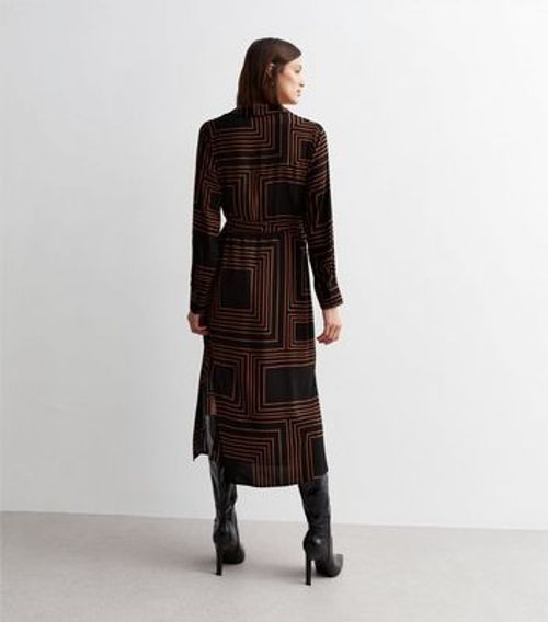 Brown Geometric Print Belted...