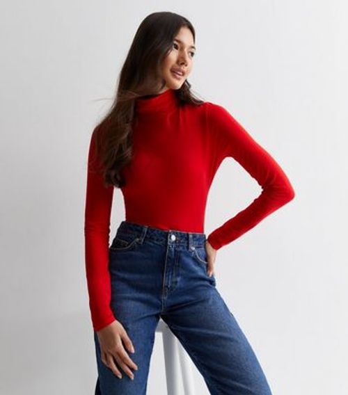 Red Jersey High Neck Top New...