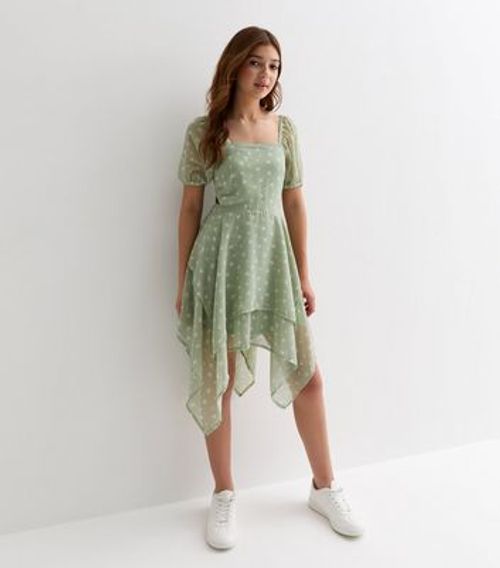 Girls Green Floral Chiffon...