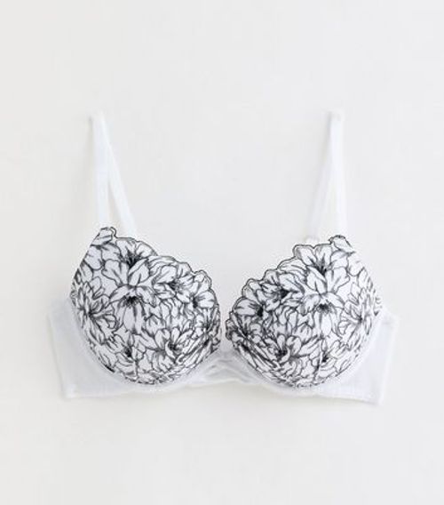 White Floral Lace Diamanté Boost Bra