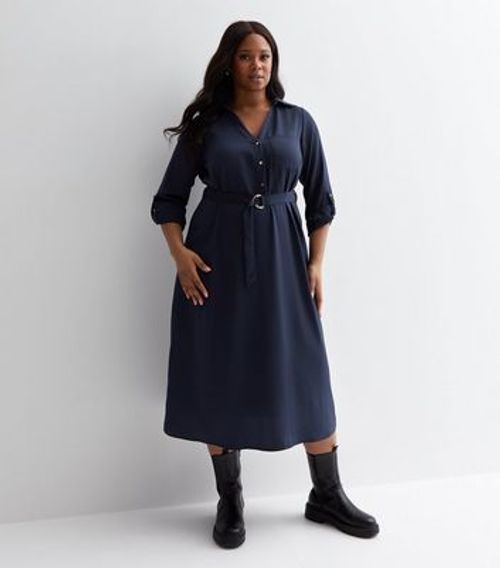 Curves Navy D Ring Belted...