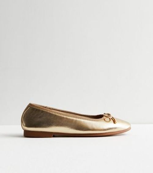 Gold Leather-Look Bow Ballet...
