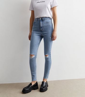 Blue ripped high waist super skinny shop hallie jeans