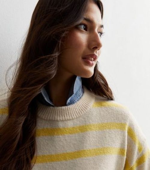 Yellow Knit Stripe Crew Neck...