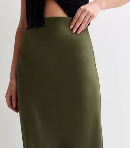 Olive Satin Midi Skirt New...