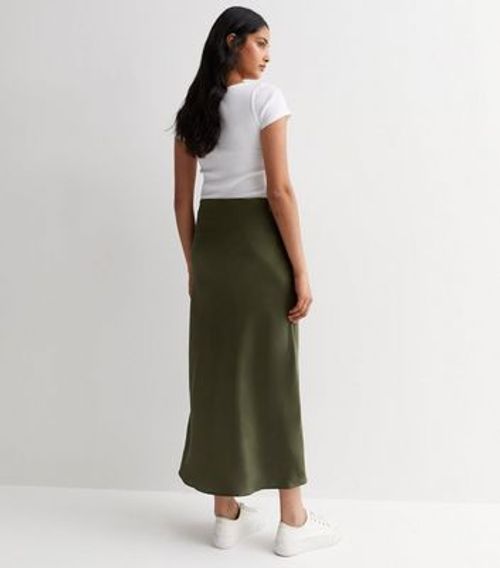 Khaki Satin Midi Skirt New...