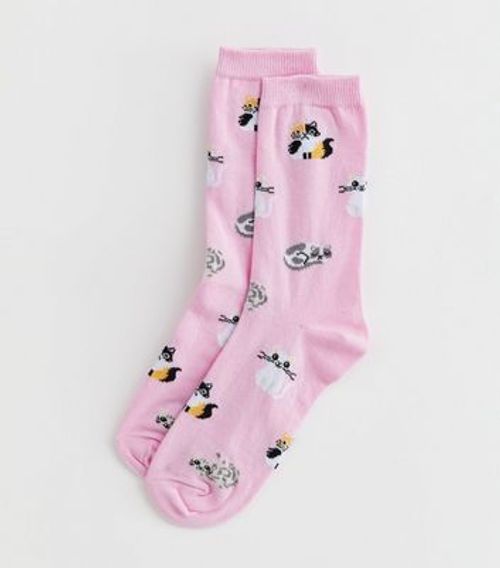 Pink Kitten Print Socks New...