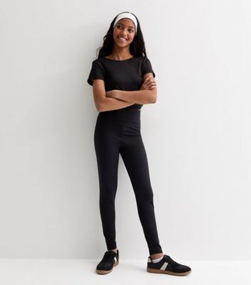 Girls black high waist leggings, new look