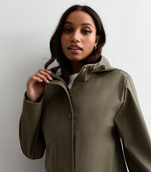 Petite Khaki Hooded Rain...