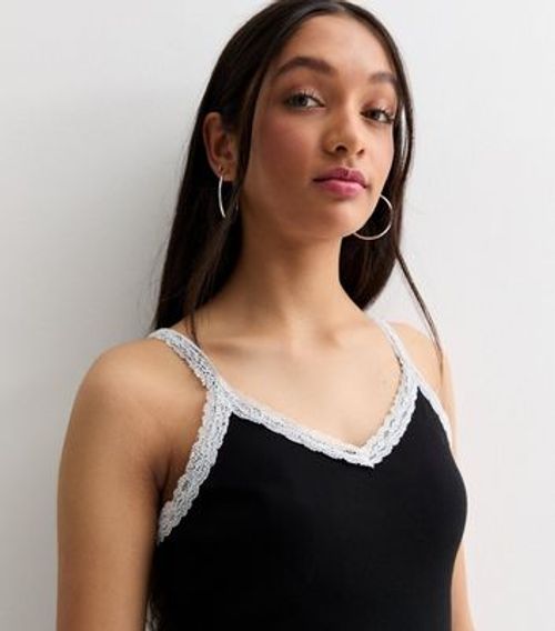 Girls Black Lace Trim Cami...