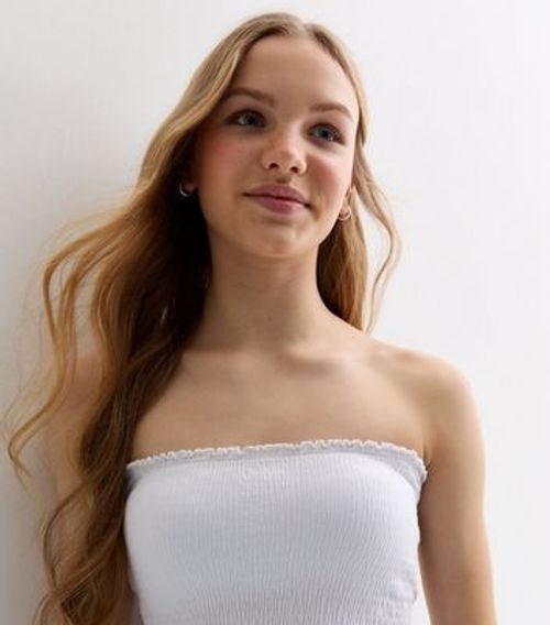 Girls White Shirred Bandeau...