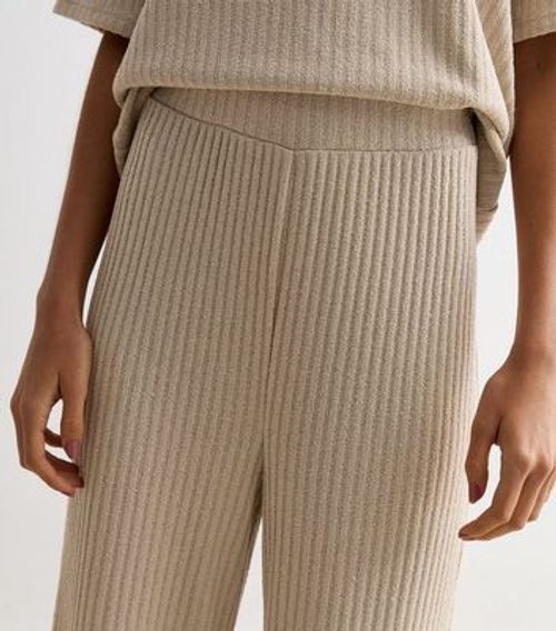 Cream Ribbed Knit Trousers...