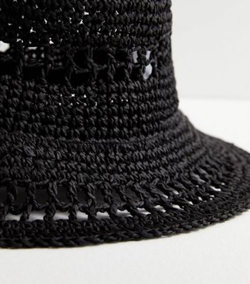 Black Straw Crochet Bucket...