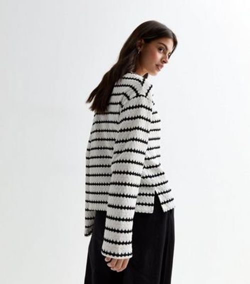 White Stripe Stitch Knit...