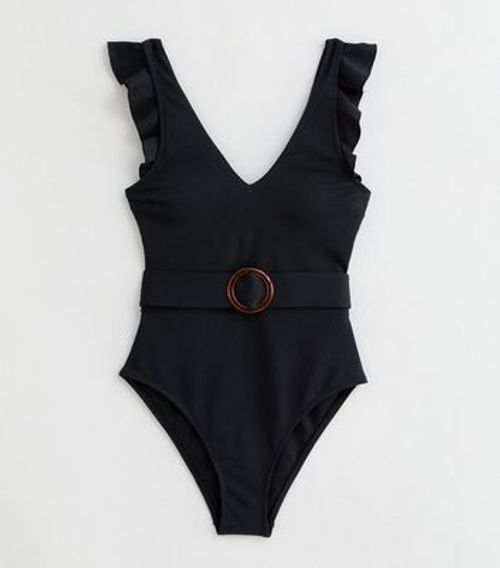 Black Frill Belted Swimsuit...