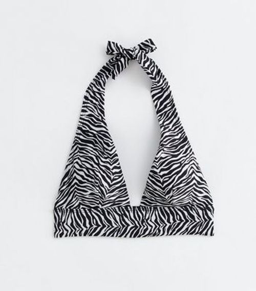 Black Zebra Print Halter Neck...