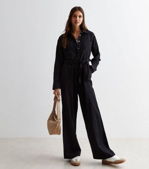 Black Belted Wide Leg Utility...